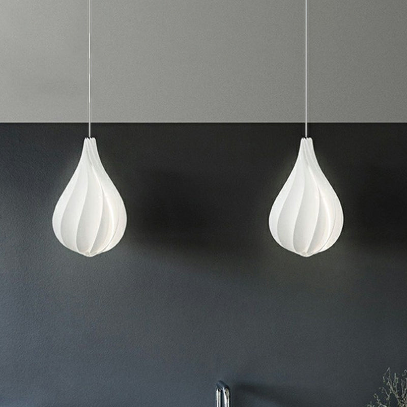Modern White Drop-Shaped Pendant Light For Living Room Decor - Single Bulb Plastic Lamp / 8