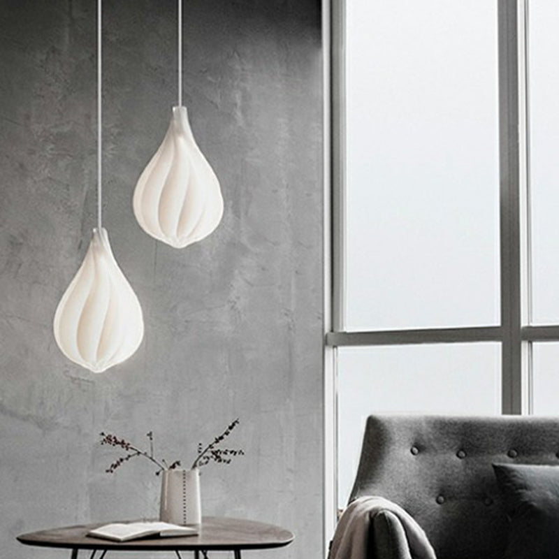 Modern White Drop-Shaped Pendant Light For Living Room Decor - Single Bulb Plastic Lamp