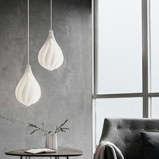 Modern White Drop-Shaped Pendant Light For Living Room Decor - Single Bulb Plastic Lamp