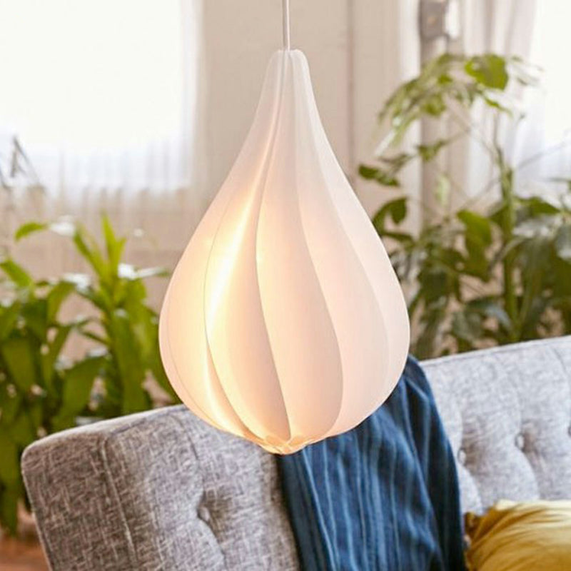Modern White Drop-Shaped Pendant Light For Living Room Decor - Single Bulb Plastic Lamp