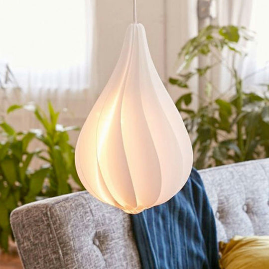Modern White Drop-Shaped Pendant Light For Living Room Decor - Single Bulb Plastic Lamp