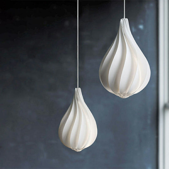 Modern White Drop-Shaped Pendant Light For Living Room Decor - Single Bulb Plastic Lamp