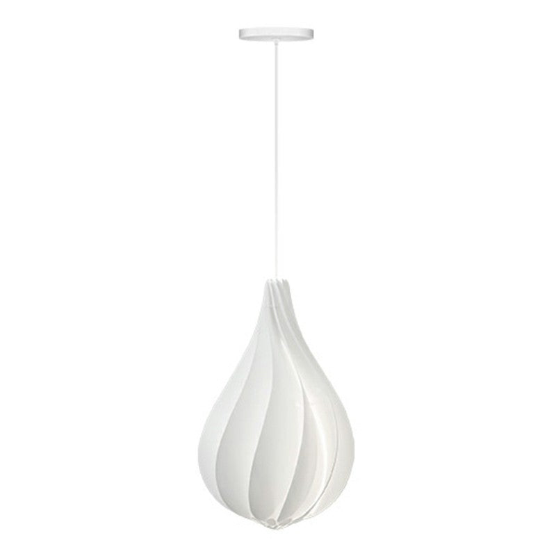 Modern White Drop-Shaped Pendant Light For Living Room Decor - Single Bulb Plastic Lamp