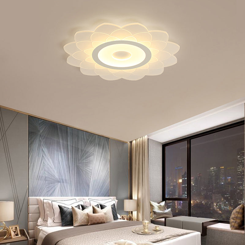 Simplicity White Acrylic Sunflower Flushmount LED Ceiling Lamp for Bedroom