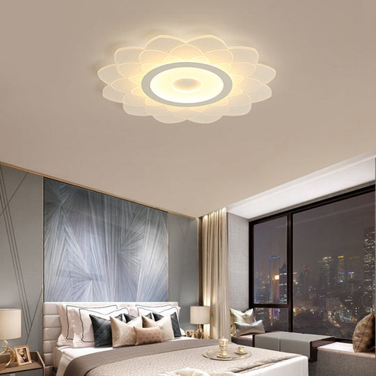 Simplicity White Acrylic Sunflower Flushmount LED Ceiling Lamp for Bedroom
