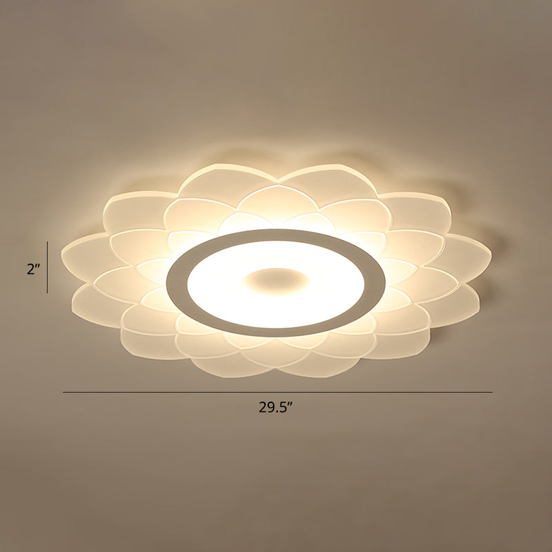 Simplicity White Acrylic Sunflower Flushmount LED Ceiling Lamp for Bedroom