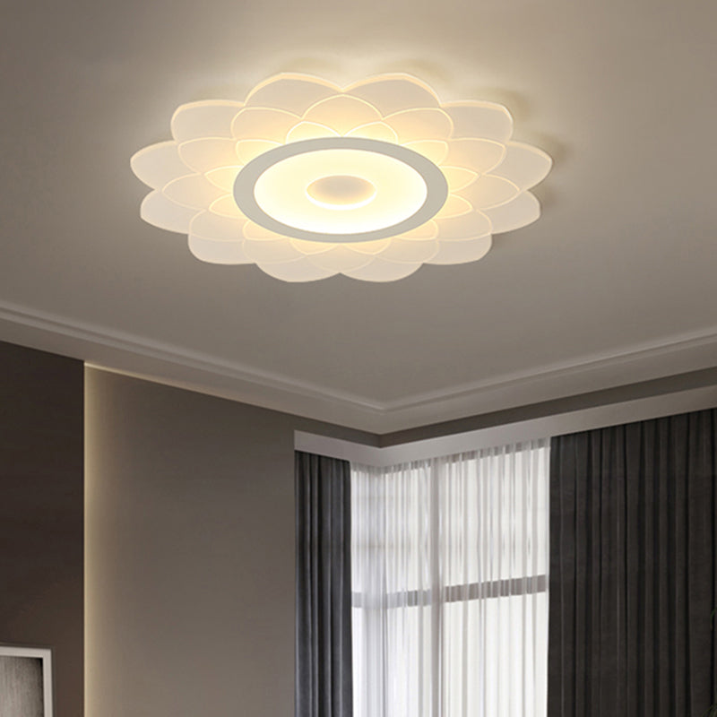 Simplicity White Acrylic Sunflower Flushmount LED Ceiling Lamp for Bedroom