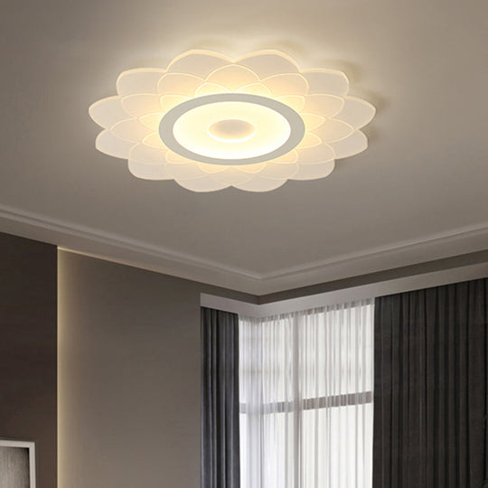 Simplicity White Acrylic Sunflower Flushmount LED Ceiling Lamp for Bedroom