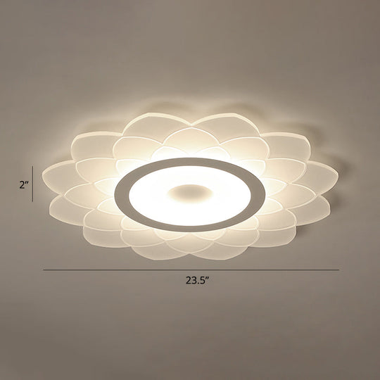Simplicity White Acrylic Sunflower Flushmount LED Ceiling Lamp for Bedroom