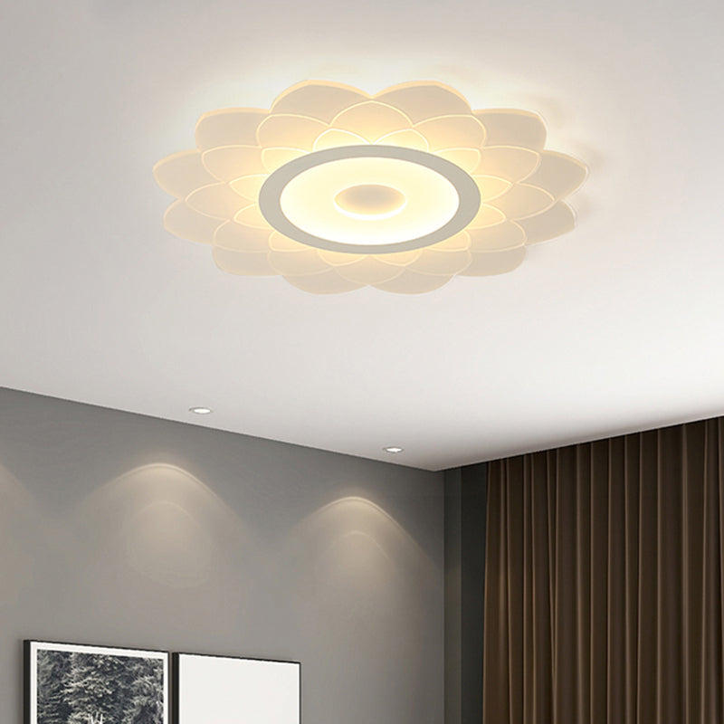Simplicity White Acrylic Sunflower Flushmount LED Ceiling Lamp for Bedroom
