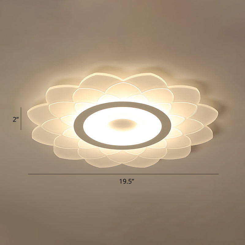 Simplicity White Acrylic Sunflower Flushmount LED Ceiling Lamp for Bedroom
