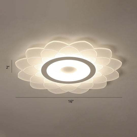 Simplicity White Acrylic Sunflower Flushmount LED Ceiling Lamp for Bedroom