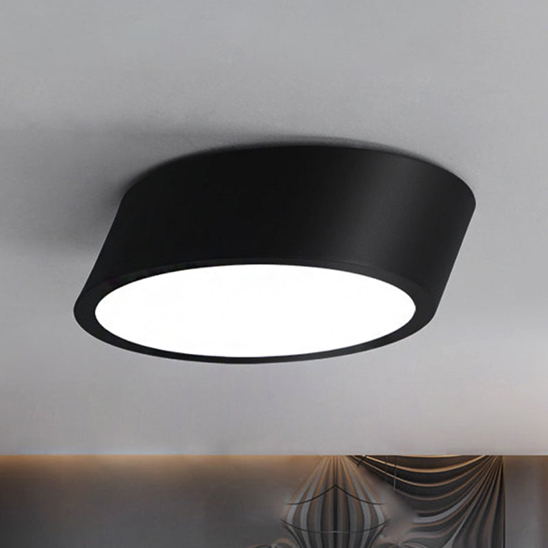 Modernist LED Bedroom Flush Mount Light in White/Black, Inclined Elliptical Design, 10"/16"/19.5" Wide