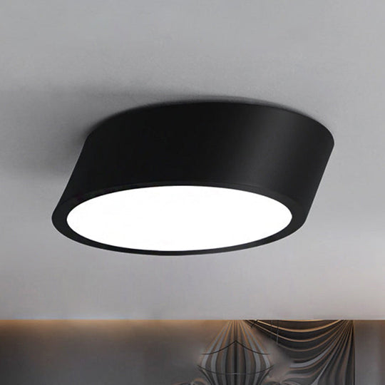 Modernist LED Bedroom Flush Mount Light in White/Black, Inclined Elliptical Design, 10"/16"/19.5" Wide