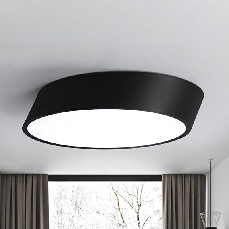 Modernist LED Bedroom Flush Mount Light in White/Black, Inclined Elliptical Design, 10"/16"/19.5" Wide