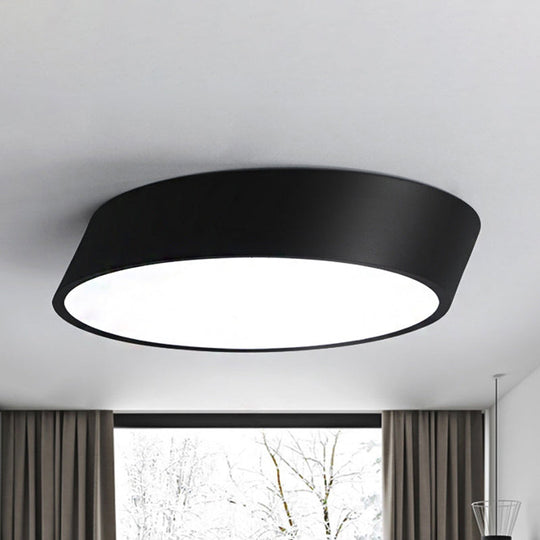 Modernist LED Bedroom Flush Mount Light in White/Black, Inclined Elliptical Design, 10"/16"/19.5" Wide