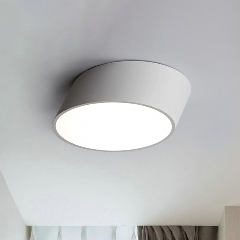 Modernist LED Bedroom Flush Mount Light in White/Black, Inclined Elliptical Design, 10"/16"/19.5" Wide