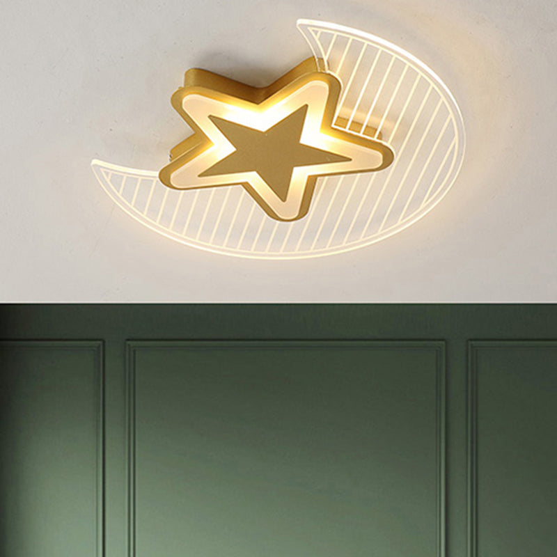 Nordic Acrylic Crescent And Star Led Flush Light Ceiling Fixture For Bedroom Gold / 16.5 Third Gear