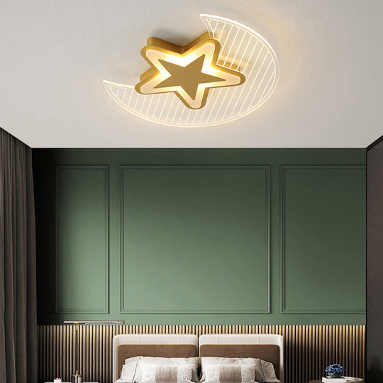 Nordic Acrylic Crescent and Star LED Flush Light Ceiling Fixture for Bedroom