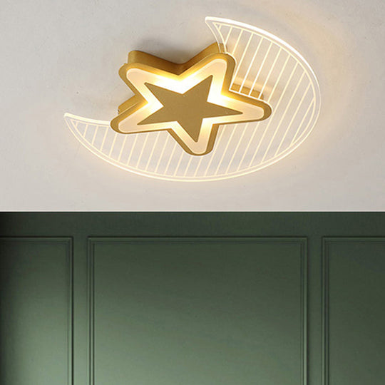 Nordic Acrylic Crescent and Star LED Flush Light Ceiling Fixture for Bedroom