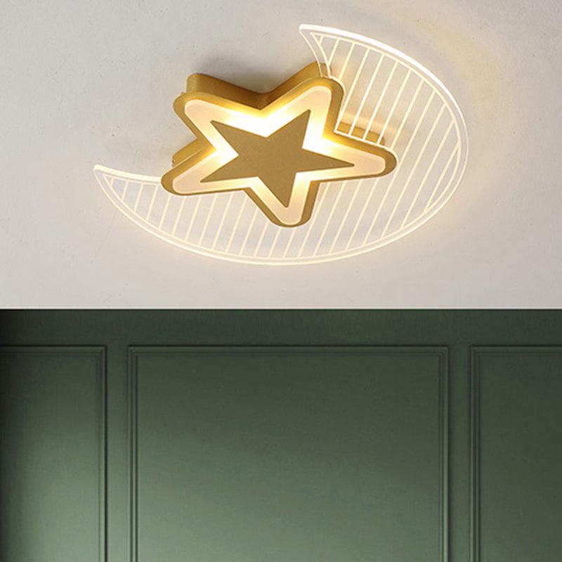 Nordic Acrylic Crescent And Star Led Flush Light Ceiling Fixture For Bedroom Gold / 20.5 Third Gear