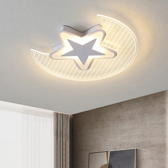Nordic Acrylic Crescent And Star Led Flush Light Ceiling Fixture For Bedroom White / 16.5 Warm