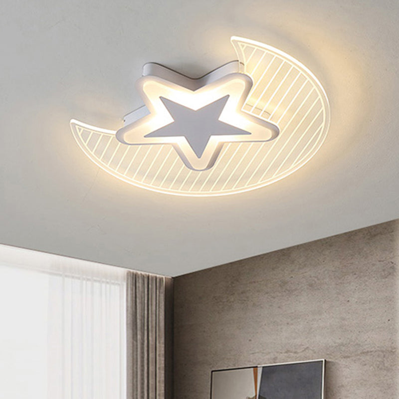 Nordic Acrylic Crescent And Star Led Flush Light Ceiling Fixture For Bedroom White / 20.5 Third Gear