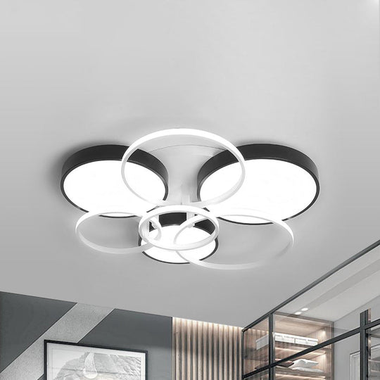 Modern Black Acrylic Ceiling Mounted Light for Living Room - Circular, Close to Ceiling Design with 3/5 Lights