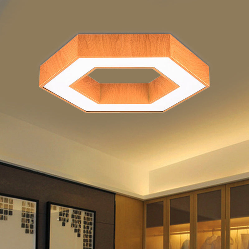 Modern Hexagon Wooden LED Flush Mount Ceiling Light in Beige - 16"/23.5" Wide