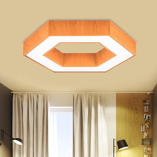 Modern Hexagon Wooden LED Flush Mount Ceiling Light in Beige - 16"/23.5" Wide