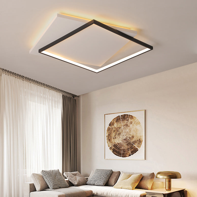 Simplicity Square Led Flush Mount Ceiling Light For Living Room - White-Black Acrylic Design