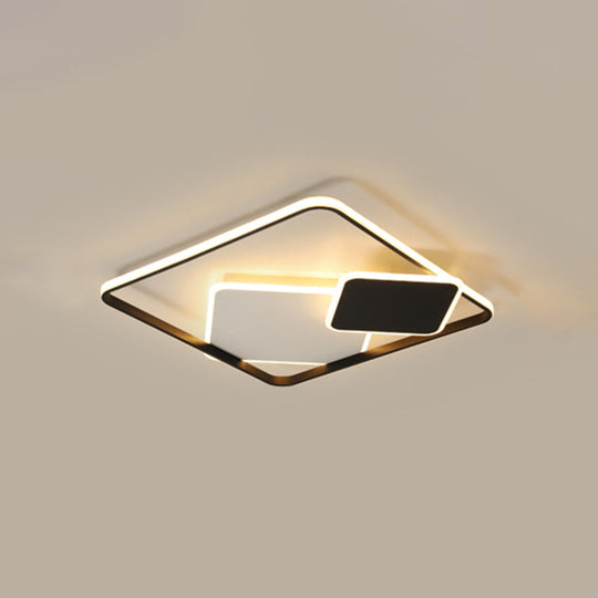 Nordic LED Ceiling Mounted Light for Bedroom - Black and White Square Flush Mount Lamp