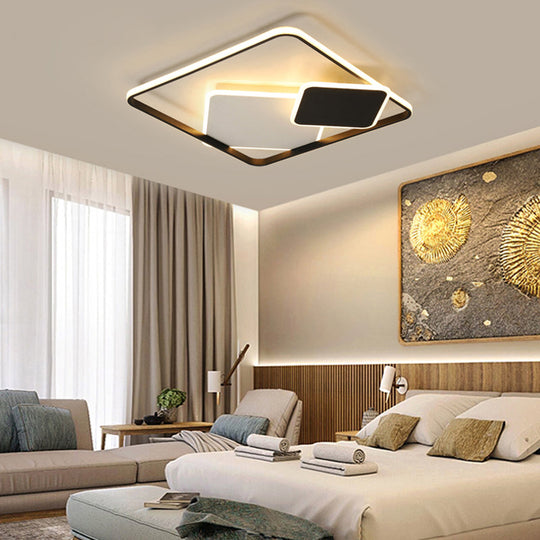 Nordic LED Ceiling Mounted Light for Bedroom - Black and White Square Flush Mount Lamp