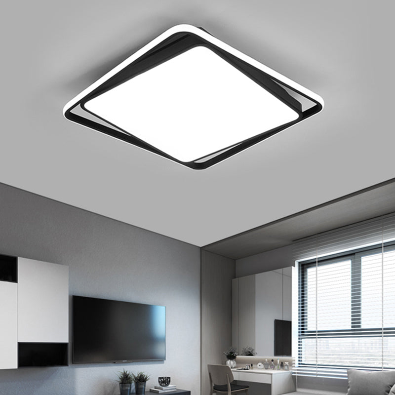 Modern Square LED Surface Mount Ceiling Light - Nordic Acrylic Black Flushmount for Bedroom