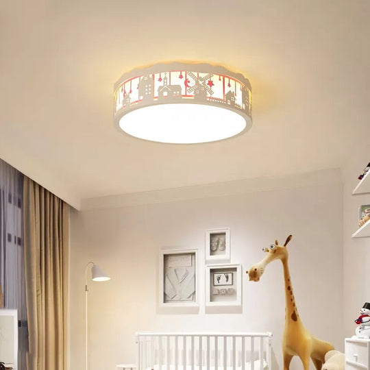 Country View Nordic Style Drum Ceiling Lamp for Living Rooms: Metal Flush Ceiling Light