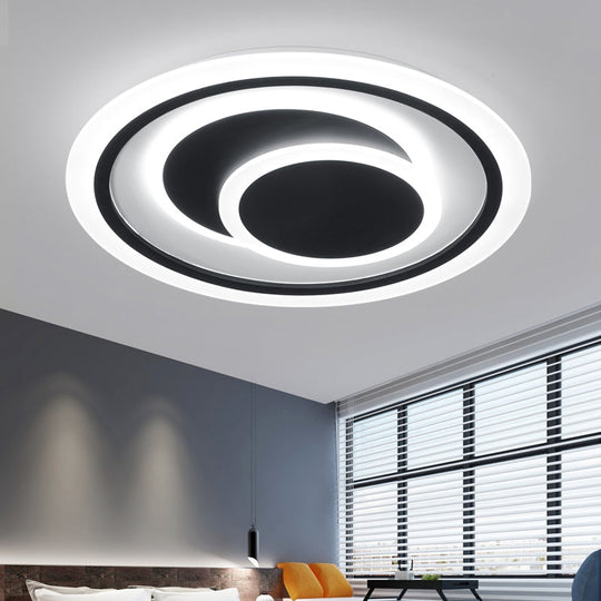 Minimalist Black Surface Mounted LED Ceiling Light for Bedroom - Disk Shape