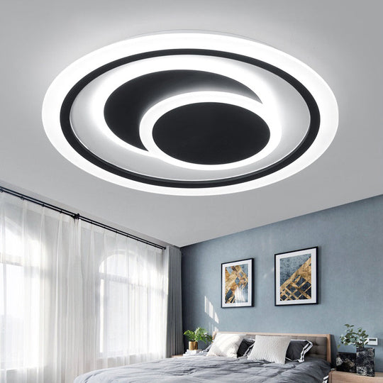 Minimalist Black Surface Mounted LED Ceiling Light for Bedroom - Disk Shape