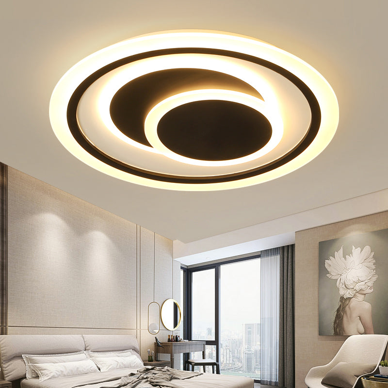Minimalist Black Surface Mounted LED Ceiling Light for Bedroom - Disk Shape