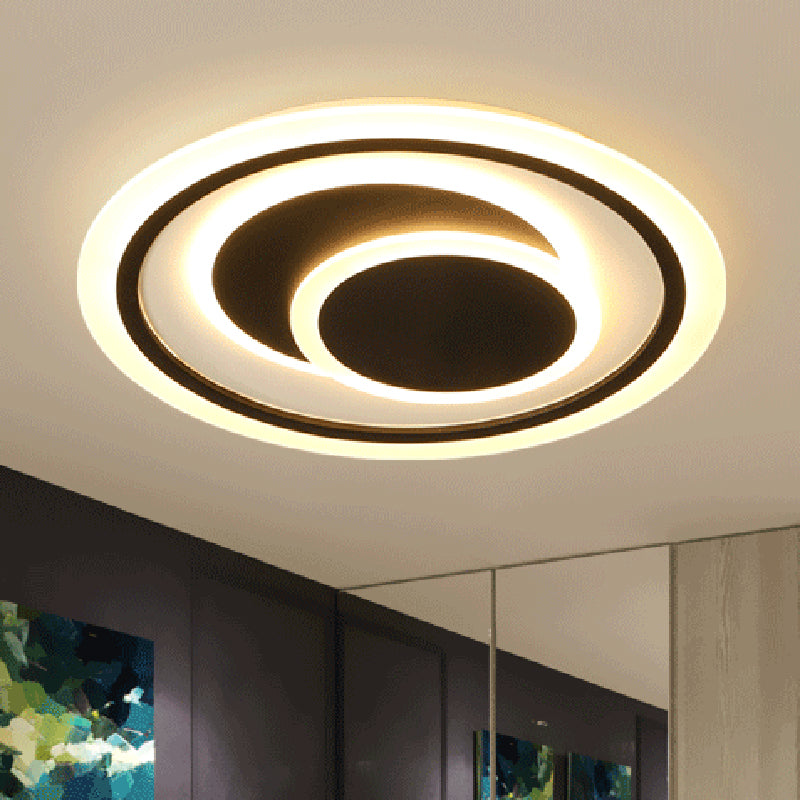 Minimalist Black Surface Mounted LED Ceiling Light for Bedroom - Disk Shape
