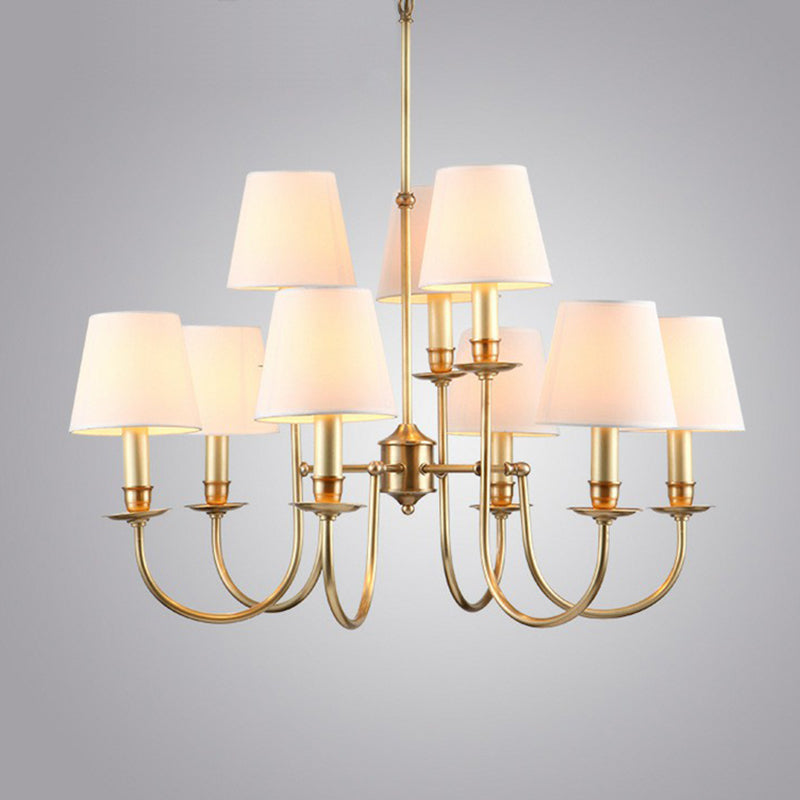 Modern Conic Shade Chandelier: Stylish 9-Light Drop Lamp For Living Room With Arched Brass Arm