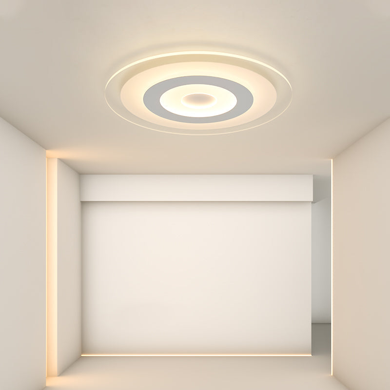 Sleek White Disc Foyer Flush Light with Acrylic Simplicity - LED Flush Mount Ceiling Fixture