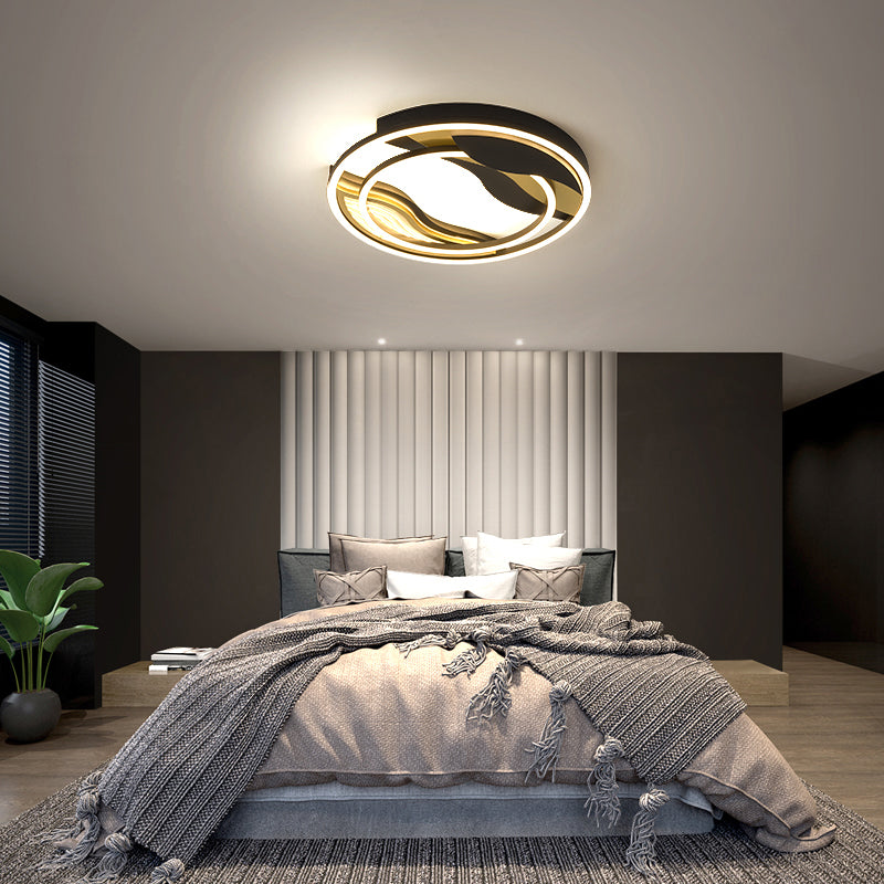 Modern Black-Gold LED Flush Mount Lamp for Bedroom Lighting
