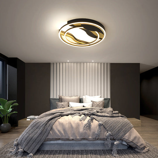 Modern Black-Gold LED Flush Mount Lamp for Bedroom Lighting
