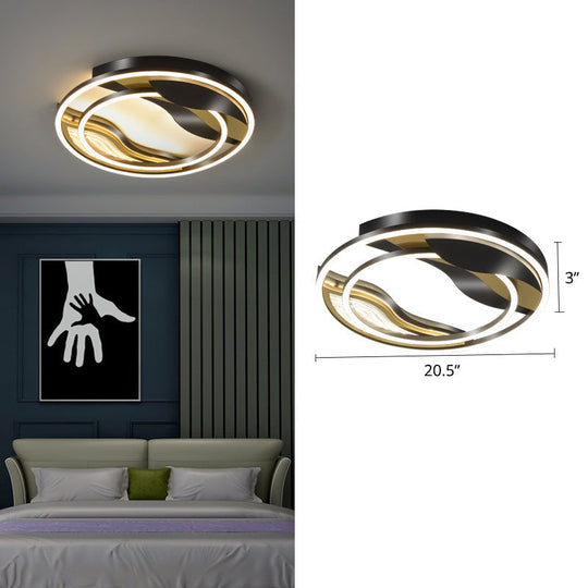 Modern Black-Gold Led Flush Mount Lamp For Bedroom Lighting Black / 20.5 White
