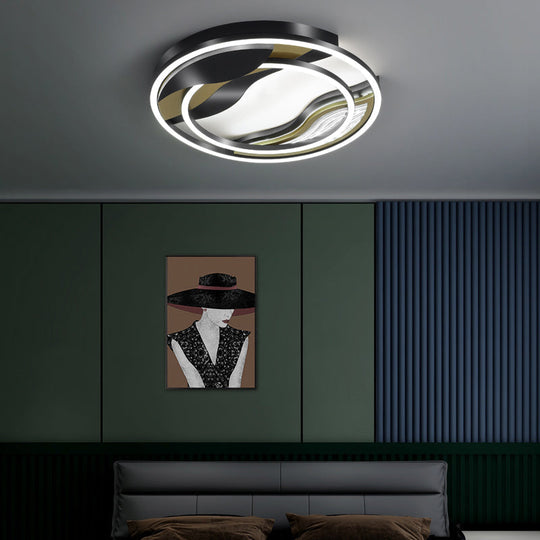 Modern Black-Gold LED Flush Mount Lamp for Bedroom Lighting