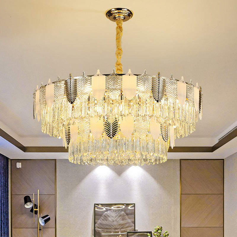 Modern Clear Crystal Leaf Pendant Chandelier - Stylish Suspension Light For Living Room