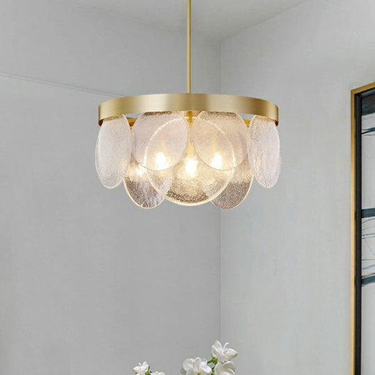 Seeded Glass Disc Pendant Chandelier - Postmodern 3-Light Brass Design For Living Room