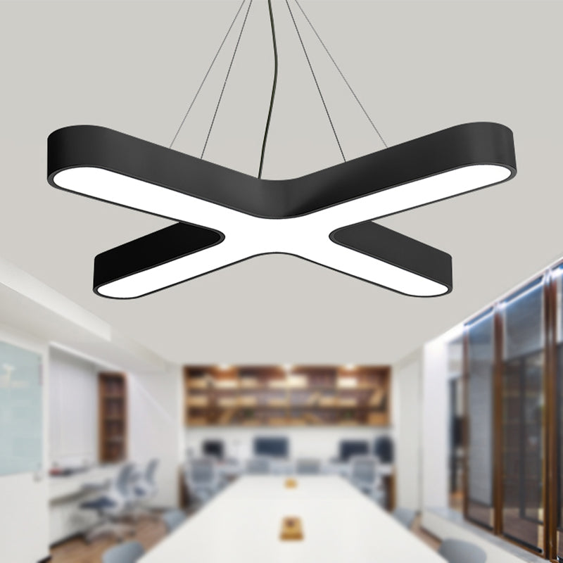 Modern White/Black/Gold Cross Hanging Lamp - 23.5"/35.5" Wide LED Pendant Light with Opaline Diffuser for Office