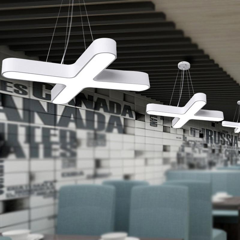 Modern White/Black/Gold Cross Hanging Lamp - 23.5"/35.5" Wide LED Pendant Light with Opaline Diffuser for Office