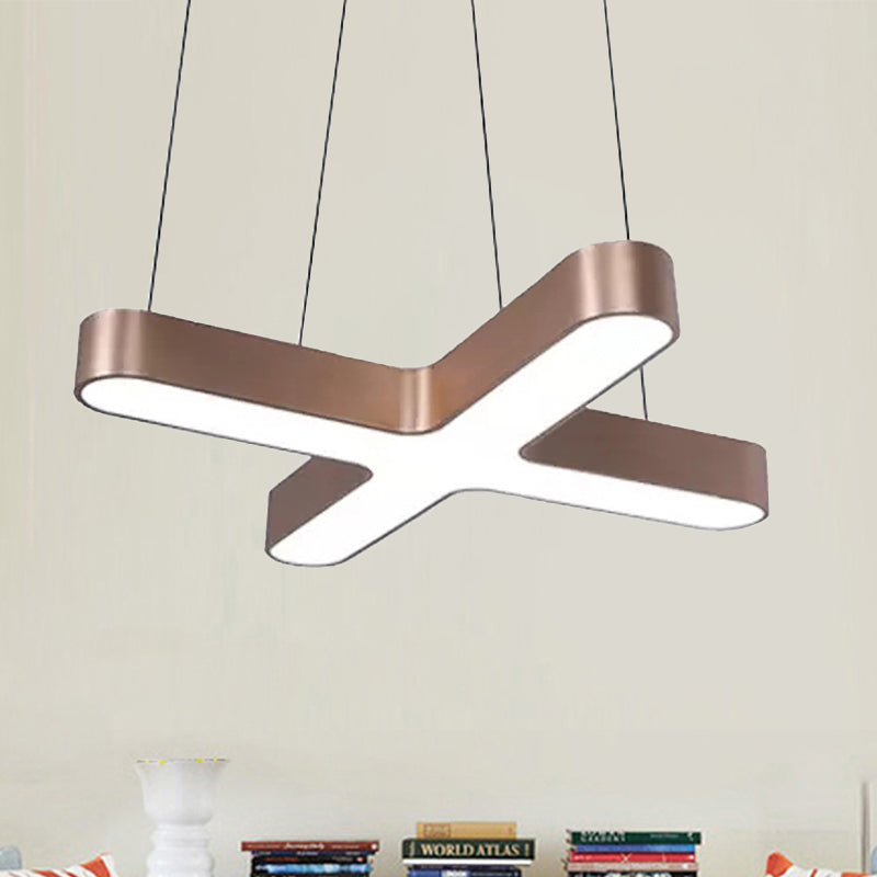 Modern White/Black/Gold Cross Hanging Lamp - 23.5"/35.5" Wide LED Pendant Light with Opaline Diffuser for Office